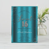 SWEET 16 Zestien Aqua Blue Silver Confetti Corners Kaart (Staand voorkant)
