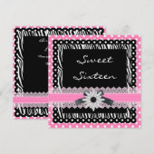 Sweet 16 Zestien Birthday Black White Pink Zebra Kaart (Voorkant / Achterkant)