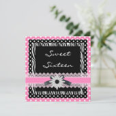 Sweet 16 Zestien Birthday Black White Pink Zebra Kaart (Staand voorkant)