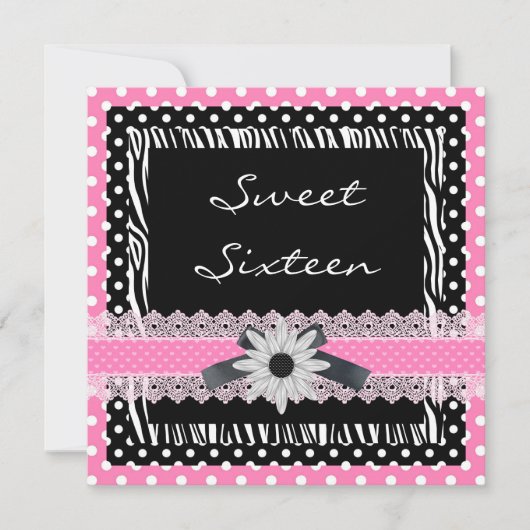Sweet 16 Zestien Birthday Black White Pink Zebra Kaart (Voorkant)