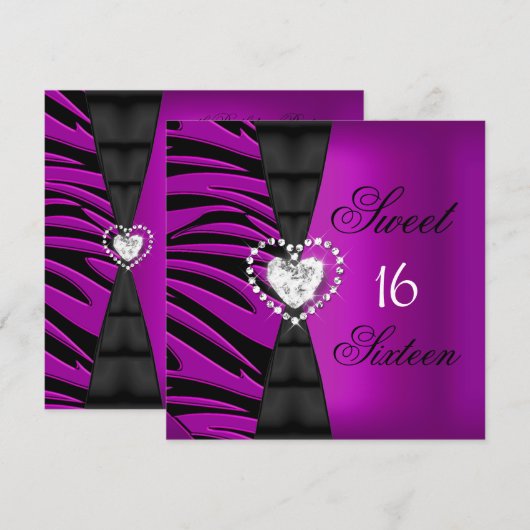 Sweet 16 Zestien Birthday Party Pink Plum Zebra Kaart (Voorkant / Achterkant)