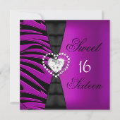 Sweet 16 Zestien Birthday Party Pink Plum Zebra Kaart (Voorkant)