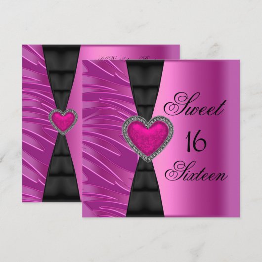 Sweet 16 Zestien Birthday Party Pink Zebra Wild Kaart (Voorkant / Achterkant)
