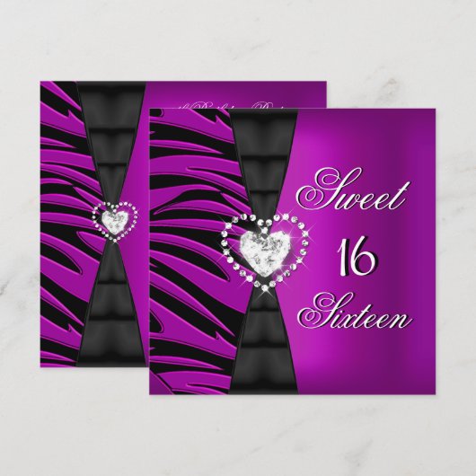 Sweet 16 Zestien Birthday Party Plum Zebra roze 2 Kaart (Voorkant / Achterkant)