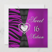Sweet 16 Zestien Birthday Party Plum Zebra roze 2 Kaart (Voorkant)