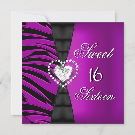 Sweet 16 Zestien Birthday Party Plum Zebra roze 2 Kaart (Voorkant)
