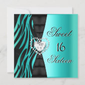 Sweet 16 Zestien Birthday Party Zebra Blauwgroen B Kaart (Voorkant)