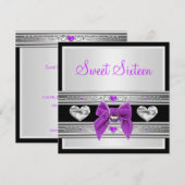 Sweet 16 Zestien Birthday White Black Paars Bow Kaart (Voorkant / Achterkant)