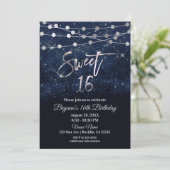 Sweet 16 Zestien Blauw- en Zilverrukkingslichten Kaart (Staand voorkant)