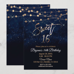 Sweet 16 zestien blauw & goud glinsterende lichten kaart