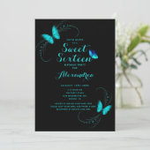 Sweet 16 Zestien Blauwe Vlinder Verjaardag Kaart (Staand voorkant)