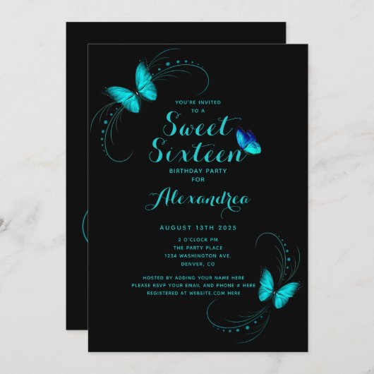 Sweet 16 Zestien Blauwe Vlinder Verjaardag Kaart