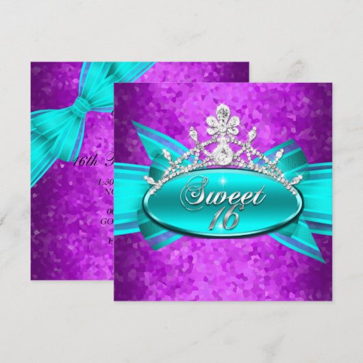 Sweet 16 Zestien Blauwgroen blauw Paars diamant Af Kaart (Voorkant / Achterkant)