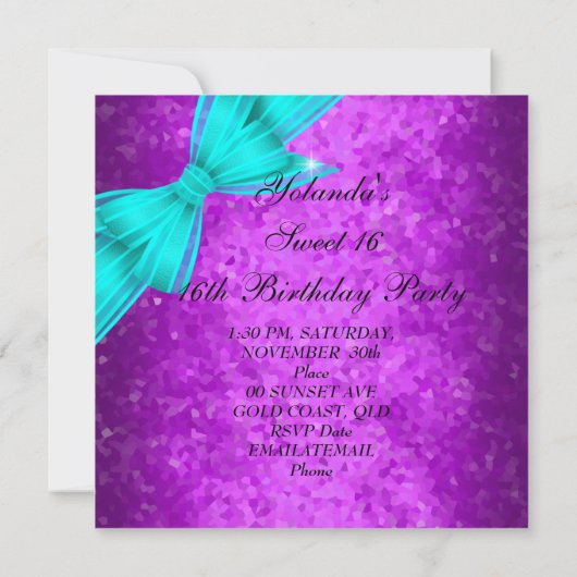 Sweet 16 Zestien Blauwgroen blauw Paars diamant Af Kaart (Achterkant)