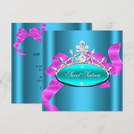 Sweet 16 Zestien Blauwgroen blauw roze diamanten A Kaart (Voorkant / Achterkant)