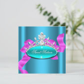 Sweet 16 Zestien Blauwgroen blauw roze diamanten A Kaart (Staand voorkant)