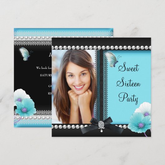 Sweet 16 Zestien Blauwgroen blauwe vlinder Kaart (Voorkant / Achterkant)