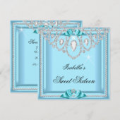 Sweet 16 Zestien Blauwgroen Blue Silver Diamond Pa Kaart (Voorkant / Achterkant)