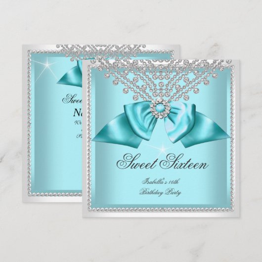 Sweet 16 Zestien Blauwgroen Blue White Diamond Par Kaart (Voorkant / Achterkant)