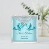 Sweet 16 Zestien Blauwgroen Blue White Diamond Par Kaart (Staand voorkant)