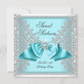 Sweet 16 Zestien Blauwgroen Blue White Diamond Par Kaart (Voorkant)