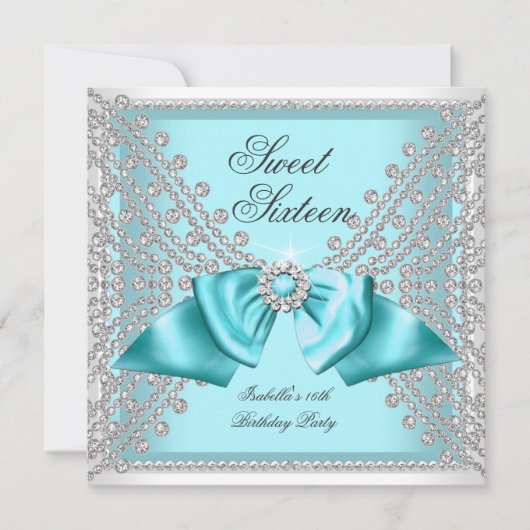 Sweet 16 Zestien Blauwgroen Blue White Diamond Par Kaart (Voorkant)