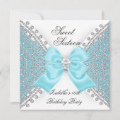 Sweet 16 Zestien Blauwgroen Blue White Diamond Par Kaart (Voorkant)