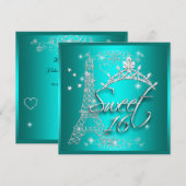 Sweet 16 Zestien Blauwgroen Tiara Eiffel Tower Kaart (Voorkant / Achterkant)