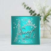 Sweet 16 Zestien Blauwgroen Tiara Eiffel Tower Kaart (Staand voorkant)
