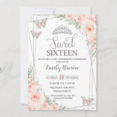 Sweet 16 Zestien Blush Roze Bloemen Zilver Verjaar Kaart (Voorkant)