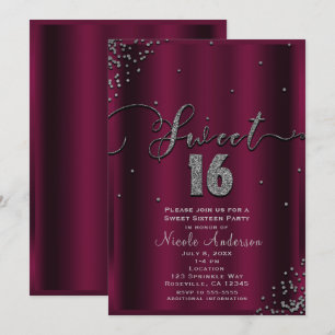 SWEET 16 Zestien Bourgogne Silver Confetti Corners Kaart