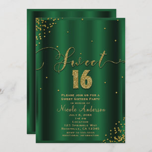 SWEET 16 Zestien Emerald & Gold Confetti Corners Kaart