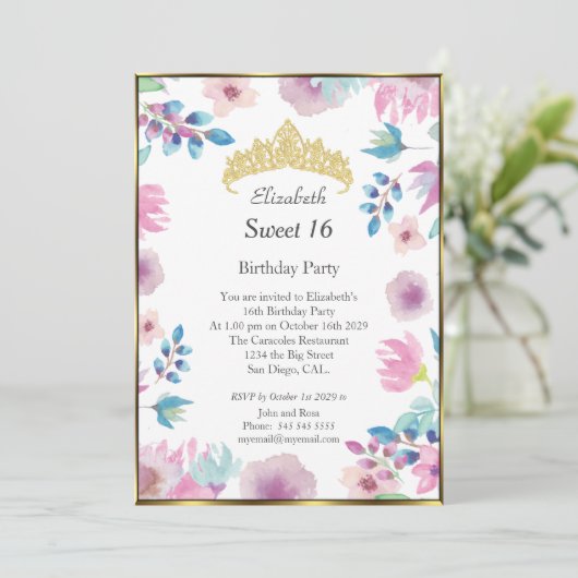 Sweet 16 Zestien Floral Flowers van de Birthday Pa Kaart (Staand voorkant)