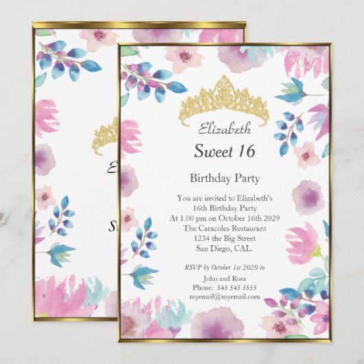 Sweet 16 Zestien Floral Flowers van de Birthday Pa Kaart (Voorkant / Achterkant)