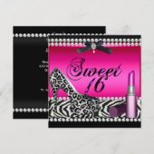 Sweet 16 Zestien Hot Pink Lipstick Zebra Kaart (Voorkant / Achterkant)
