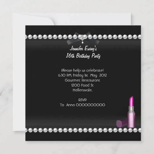 Sweet 16 Zestien Hot Pink Lipstick Zebra Kaart (Achterkant)