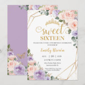 Sweet 16 Zestien Lila Blush Bloemen Goud Verjaarda Kaart (Voorkant / Achterkant)
