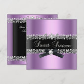 Sweet 16 Zestien Lila roze zilvervlies Kaart (Voorkant / Achterkant)