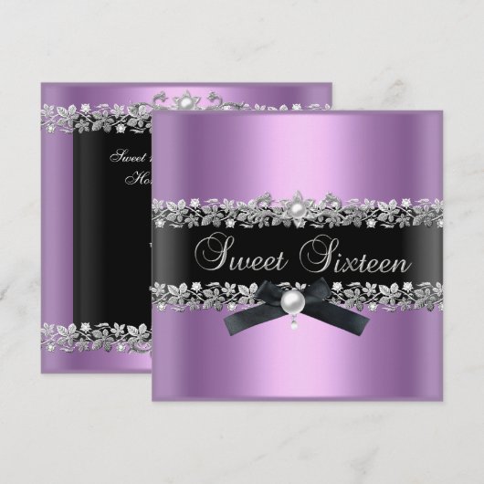 Sweet 16 Zestien Lila roze zilvervlies Kaart (Voorkant / Achterkant)
