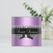 Sweet 16 Zestien Lila roze zilvervlies Kaart (Staand voorkant)