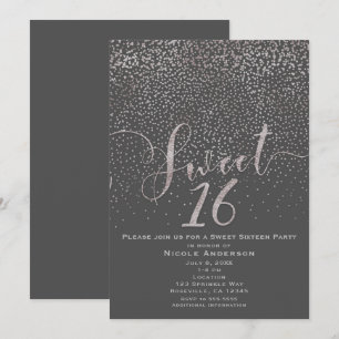 SWEET 16 Zestien Moderne Zilveren Grijs Confetti Kaart