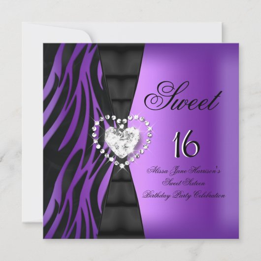 Sweet 16 Zestien Paars van de Birthday Party Kaart (Voorkant)