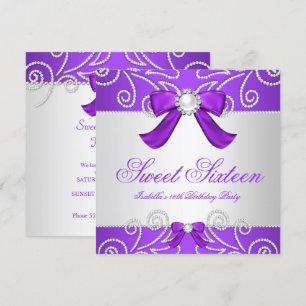 Sweet 16 Zestien Paarse Faux Pearl Diamond Party Kaart