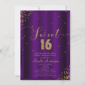 SWEET 16 Zestien Paarse & Gouden Confetti Hoeken Kaart (Voorkant)
