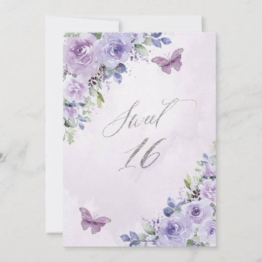 Sweet 16 Zestien Paarse Lila Floral Butterflies Bedankkaart (Achterkant)