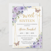 Sweet 16 Zestien Paarse Lila Floral Butterflies Kaart (Voorkant)