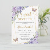 Sweet 16 Zestien Paarse Lila Floral Butterflies Kaart (Staand voorkant)