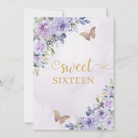 Sweet 16 Zestien Paarse Lila Floral Butterflies Kaart (Achterkant)