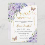 Sweet 16 Zestien Paarse Lila Floral Butterflies Kaart<br><div class="desc">Pas deze mooie Sweet 16 uitnodiging gemakkelijk en snel aan met eigen woorden,  druk eenvoudig de pas het knoop aan om de stijl en de plaatsing van de tekst verder te herschikken en te formatteren. Overeenkomende objecten in de winkel! c) De Happy Cat Studio</div>