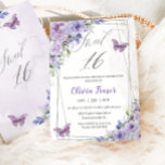 Sweet 16 Zestien Paarse Lila Floral Butterflies Kaart<br><div class="desc">Pas deze mooie Sweet 16 uitnodiging gemakkelijk en snel aan met eigen woorden,  druk eenvoudig de pas het knoop aan om de stijl en de plaatsing van de tekst verder te herschikken en te formatteren. Overeenkomende objecten in de winkel! c) De Happy Cat Studio</div>